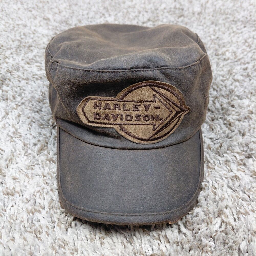 Harley Davidson Cadet Cap Short Bill Painters Hat Mens Large Brown Newsboys